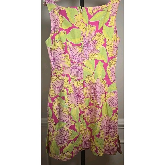 LILLY PULITZER Womens 4 Dress Pink Hibiscus Tropical Lined Sleevelss Cotton Zips - Picture 9 of 12